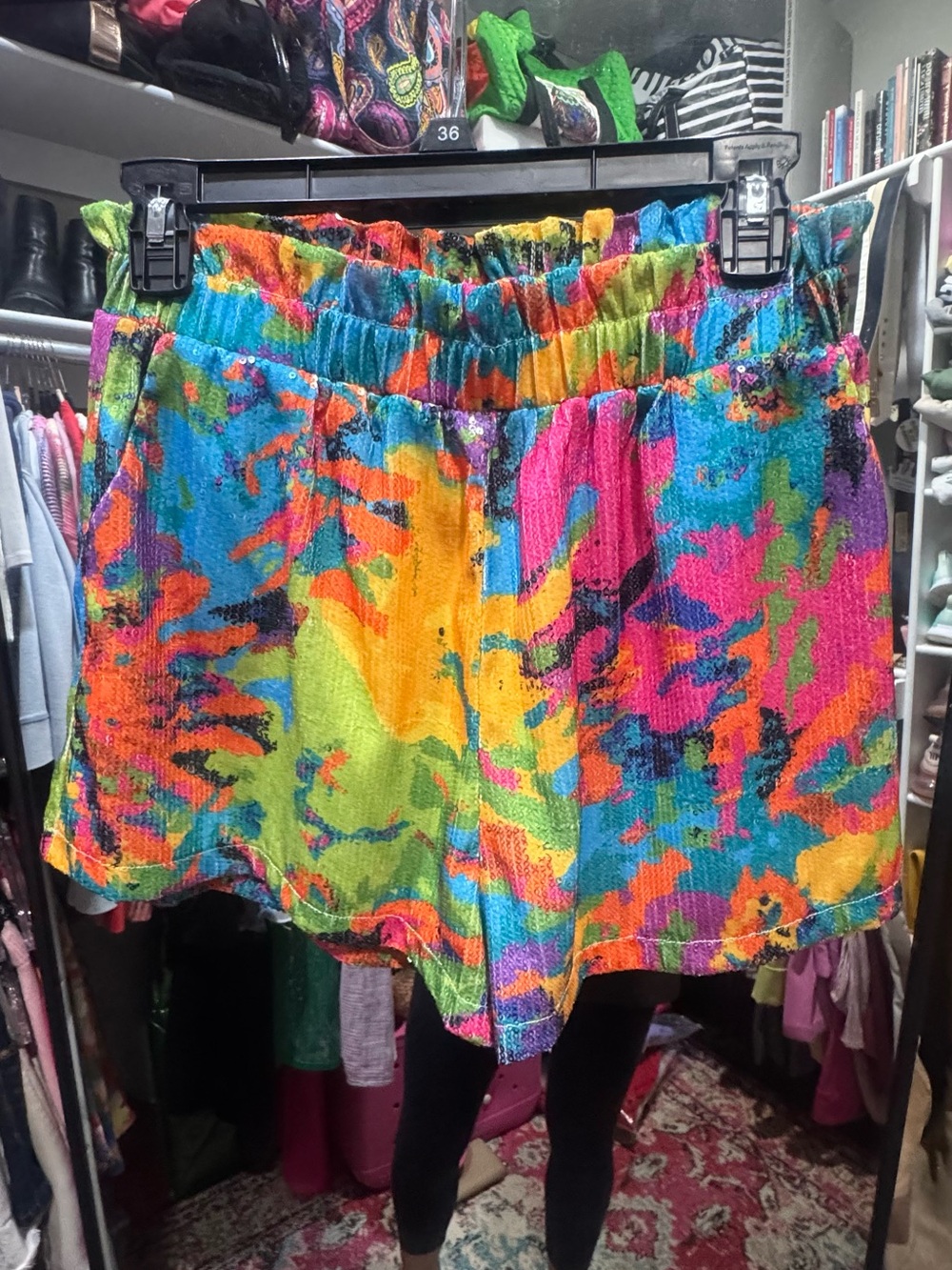 QUEEN OF SPARKLES Neon Multicolor Elastic Waist Shorts